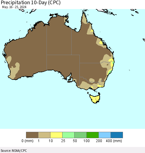 Australia Precipitation 10-Day (CPC) Thematic Map For 5/16/2024 - 5/25/2024