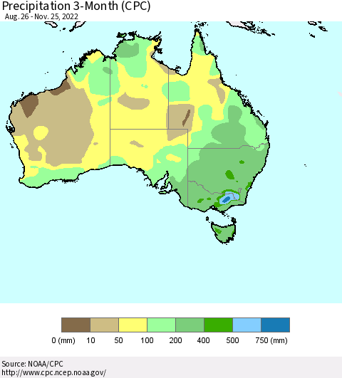 Australia Precipitation 3-Month (CPC) Thematic Map For 8/26/2022 - 11/25/2022