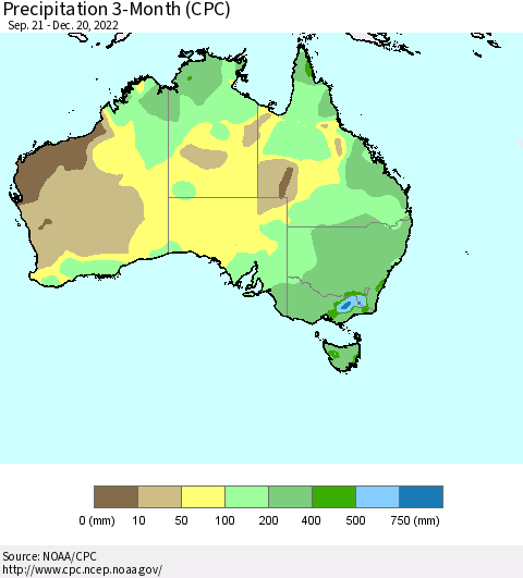 Australia Precipitation 3-Month (CPC) Thematic Map For 9/21/2022 - 12/20/2022