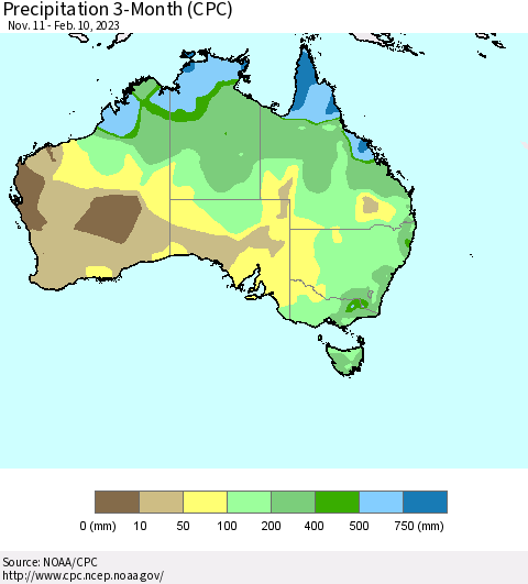 Australia Precipitation 3-Month (CPC) Thematic Map For 11/11/2022 - 2/10/2023