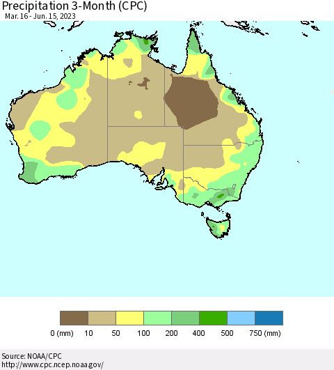 Australia Precipitation 3-Month (CPC) Thematic Map For 3/16/2023 - 6/15/2023