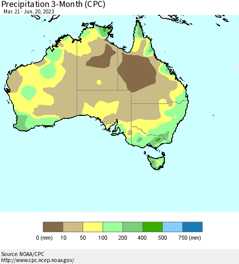 Australia Precipitation 3-Month (CPC) Thematic Map For 3/21/2023 - 6/20/2023