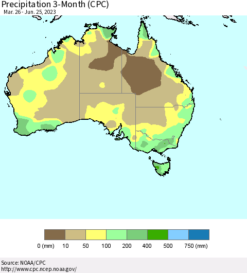 Australia Precipitation 3-Month (CPC) Thematic Map For 3/26/2023 - 6/25/2023