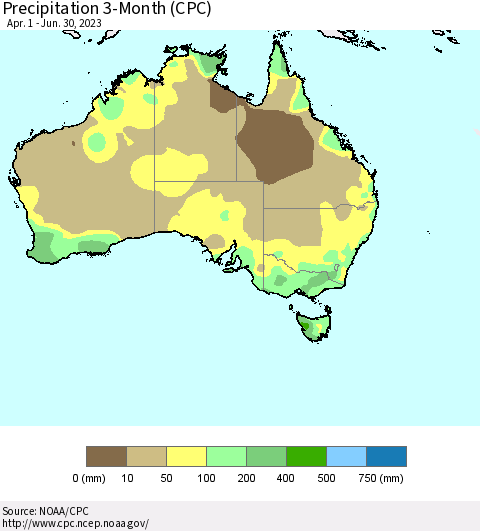 Australia Precipitation 3-Month (CPC) Thematic Map For 4/1/2023 - 6/30/2023