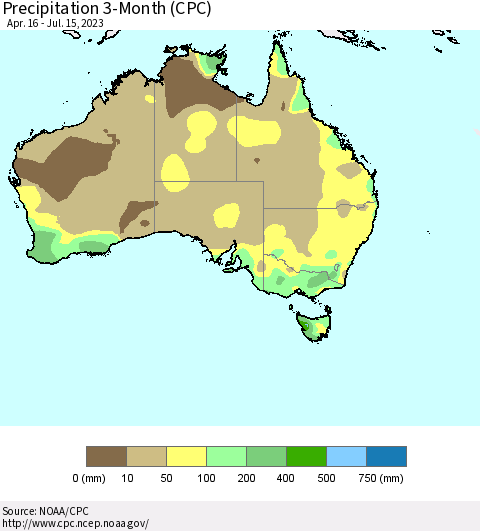 Australia Precipitation 3-Month (CPC) Thematic Map For 4/16/2023 - 7/15/2023