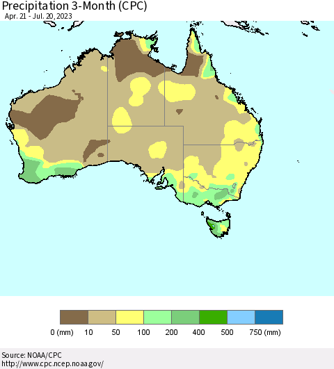 Australia Precipitation 3-Month (CPC) Thematic Map For 4/21/2023 - 7/20/2023