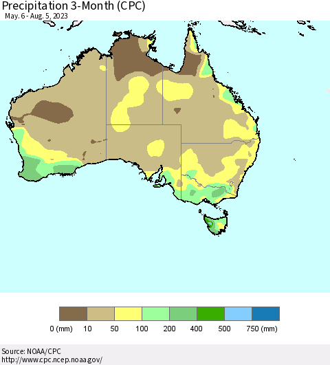 Australia Precipitation 3-Month (CPC) Thematic Map For 5/6/2023 - 8/5/2023