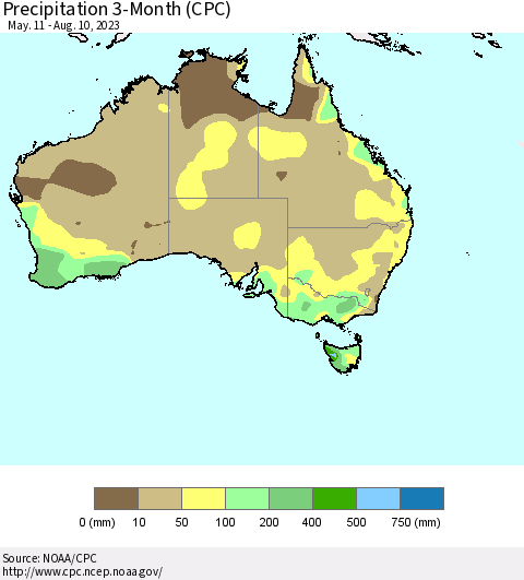 Australia Precipitation 3-Month (CPC) Thematic Map For 5/11/2023 - 8/10/2023