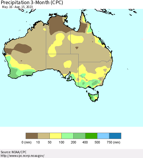 Australia Precipitation 3-Month (CPC) Thematic Map For 5/16/2023 - 8/15/2023