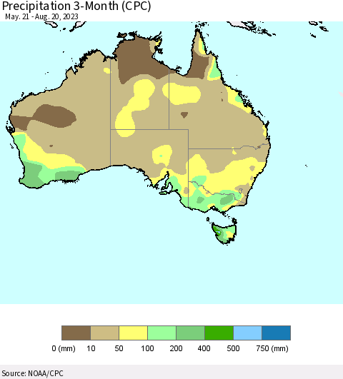 Australia Precipitation 3-Month (CPC) Thematic Map For 5/21/2023 - 8/20/2023