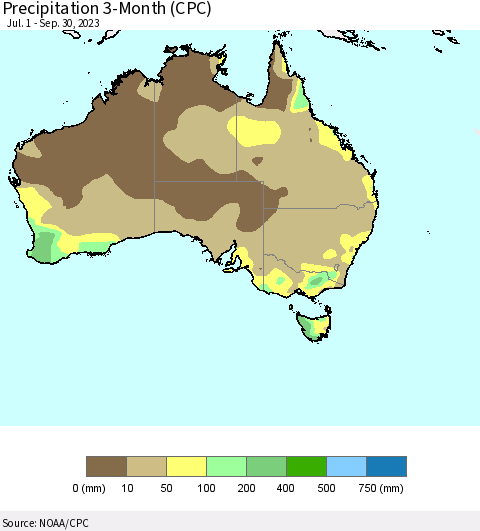 Australia Precipitation 3-Month (CPC) Thematic Map For 7/1/2023 - 9/30/2023