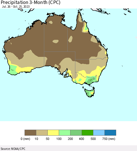 Australia Precipitation 3-Month (CPC) Thematic Map For 7/26/2023 - 10/25/2023