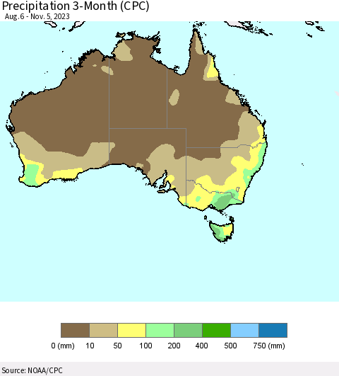 Australia Precipitation 3-Month (CPC) Thematic Map For 8/6/2023 - 11/5/2023