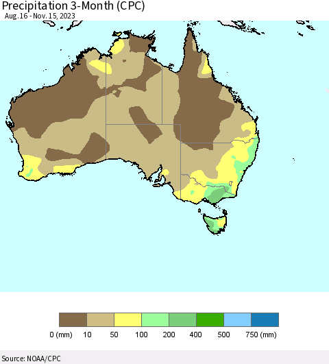 Australia Precipitation 3-Month (CPC) Thematic Map For 8/16/2023 - 11/15/2023