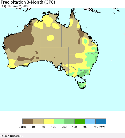 Australia Precipitation 3-Month (CPC) Thematic Map For 8/26/2023 - 11/25/2023