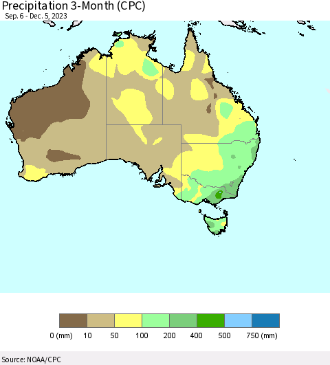 Australia Precipitation 3-Month (CPC) Thematic Map For 9/6/2023 - 12/5/2023