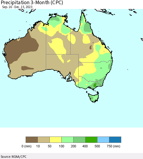 Australia Precipitation 3-Month (CPC) Thematic Map For 9/16/2023 - 12/15/2023