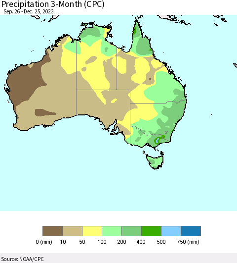 Australia Precipitation 3-Month (CPC) Thematic Map For 9/26/2023 - 12/25/2023