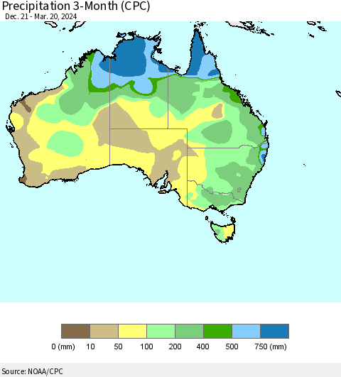Australia Precipitation 3-Month (CPC) Thematic Map For 12/21/2023 - 3/20/2024