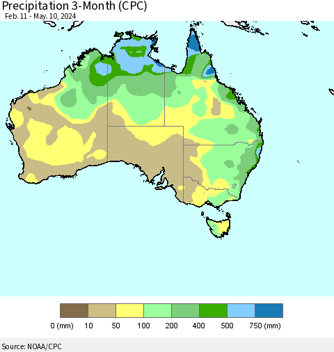 Australia Precipitation 3-Month (CPC) Thematic Map For 2/11/2024 - 5/10/2024