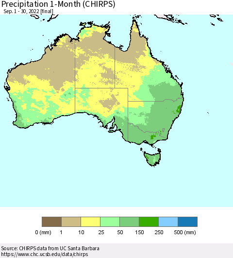 Australia Precipitation 1-Month (CHIRPS) Thematic Map For 9/1/2022 - 9/30/2022