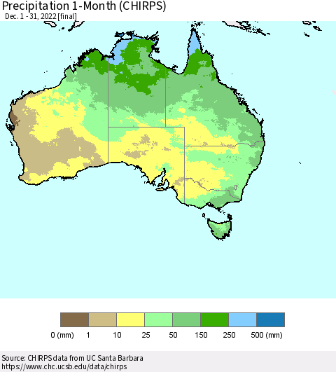 Australia Precipitation 1-Month (CHIRPS) Thematic Map For 12/1/2022 - 12/31/2022