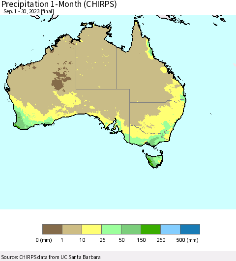 Australia Precipitation 1-Month (CHIRPS) Thematic Map For 9/1/2023 - 9/30/2023
