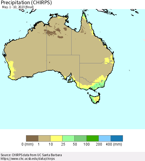 Australia Precipitation (CHIRPS) Thematic Map For 5/1/2023 - 5/10/2023