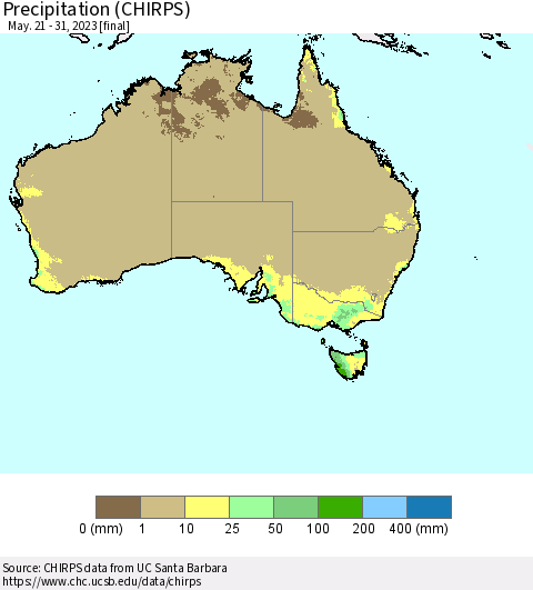Australia Precipitation (CHIRPS) Thematic Map For 5/21/2023 - 5/31/2023