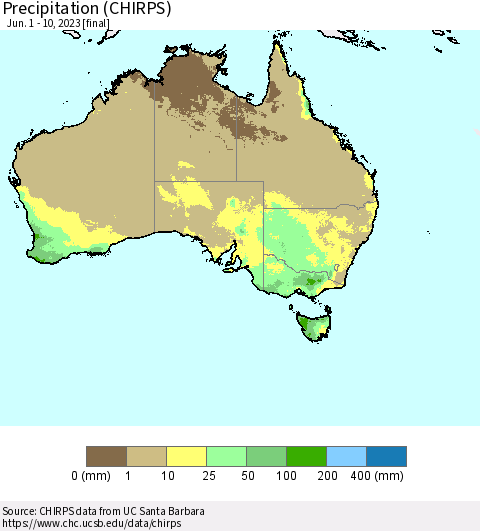 Australia Precipitation (CHIRPS) Thematic Map For 6/1/2023 - 6/10/2023