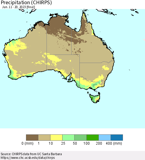 Australia Precipitation (CHIRPS) Thematic Map For 6/11/2023 - 6/20/2023
