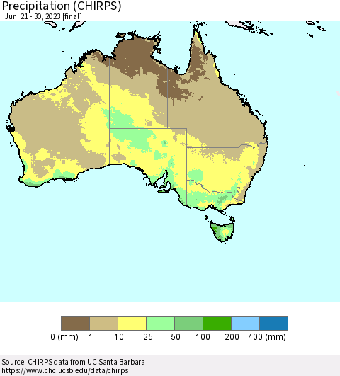 Australia Precipitation (CHIRPS) Thematic Map For 6/21/2023 - 6/30/2023