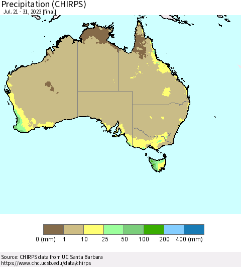 Australia Precipitation (CHIRPS) Thematic Map For 7/21/2023 - 7/31/2023