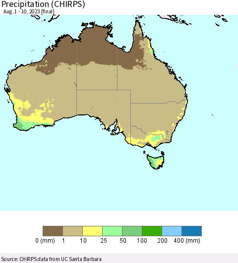 Australia Precipitation (CHIRPS) Thematic Map For 8/1/2023 - 8/10/2023