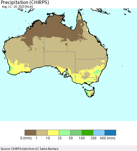 Australia Precipitation (CHIRPS) Thematic Map For 8/11/2023 - 8/20/2023