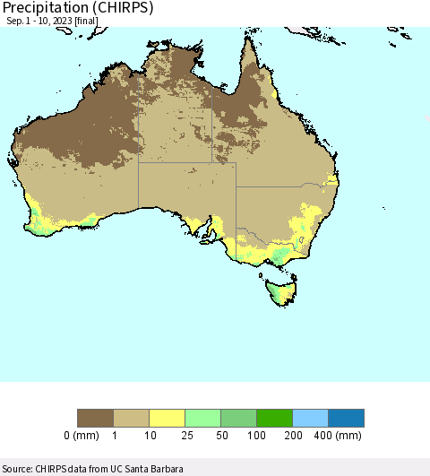 Australia Precipitation (CHIRPS) Thematic Map For 9/1/2023 - 9/10/2023