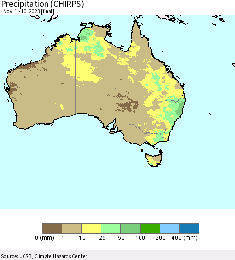 Australia Precipitation (CHIRPS) Thematic Map For 11/1/2023 - 11/10/2023