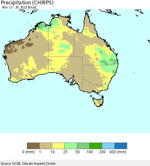 Australia Precipitation (CHIRPS) Thematic Map For 11/11/2023 - 11/20/2023
