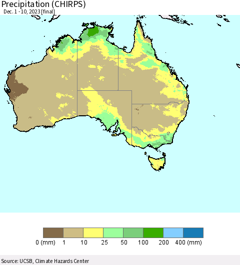 Australia Precipitation (CHIRPS) Thematic Map For 12/1/2023 - 12/10/2023