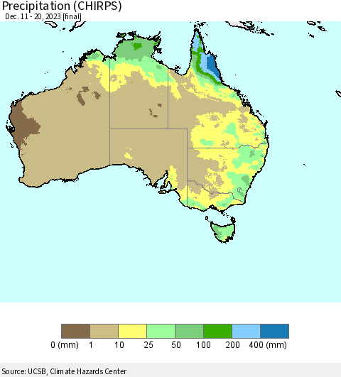 Australia Precipitation (CHIRPS) Thematic Map For 12/11/2023 - 12/20/2023
