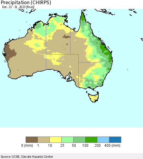 Australia Precipitation (CHIRPS) Thematic Map For 12/21/2023 - 12/31/2023