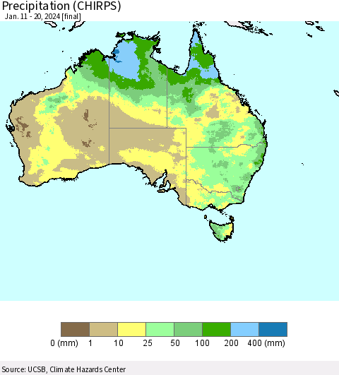 Australia Precipitation (CHIRPS) Thematic Map For 1/11/2024 - 1/20/2024