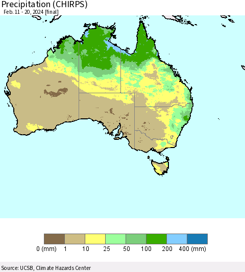 Australia Precipitation (CHIRPS) Thematic Map For 2/11/2024 - 2/20/2024
