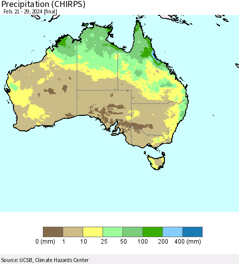 Australia Precipitation (CHIRPS) Thematic Map For 2/21/2024 - 2/29/2024