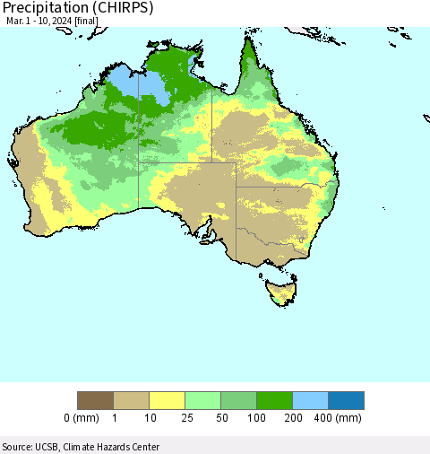 Australia Precipitation (CHIRPS) Thematic Map For 3/1/2024 - 3/10/2024