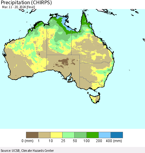 Australia Precipitation (CHIRPS) Thematic Map For 3/11/2024 - 3/20/2024