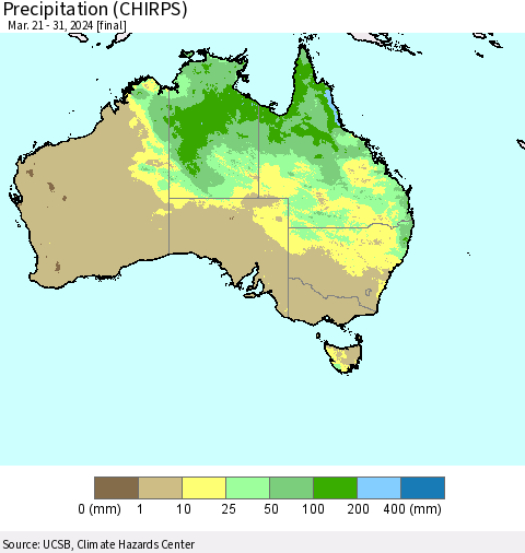 Australia Precipitation (CHIRPS) Thematic Map For 3/21/2024 - 3/31/2024