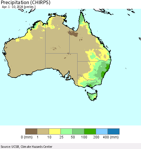 Australia Precipitation (CHIRPS) Thematic Map For 4/1/2024 - 4/10/2024
