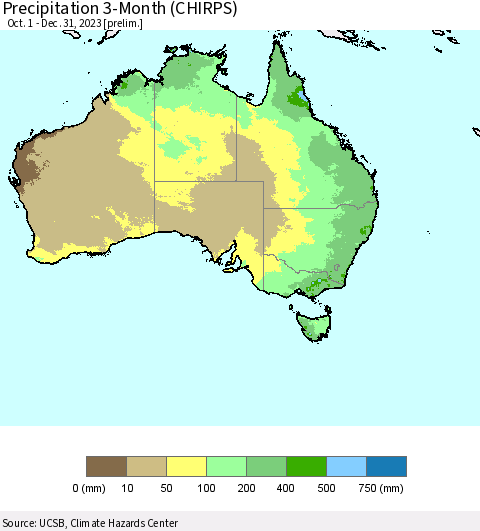 Australia Precipitation 3-Month (CHIRPS) Thematic Map For 10/1/2023 - 12/31/2023