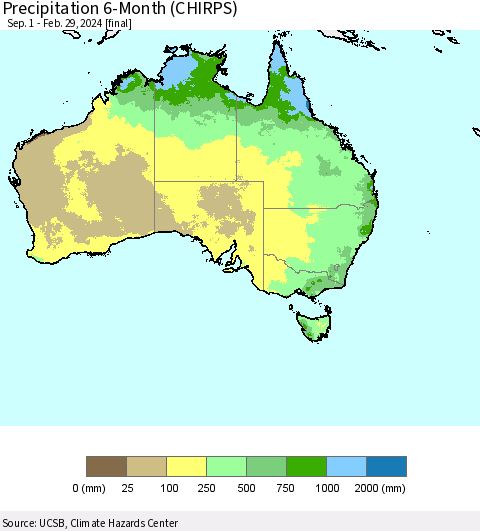 Australia Precipitation 6-Month (CHIRPS) Thematic Map For 9/1/2023 - 2/29/2024